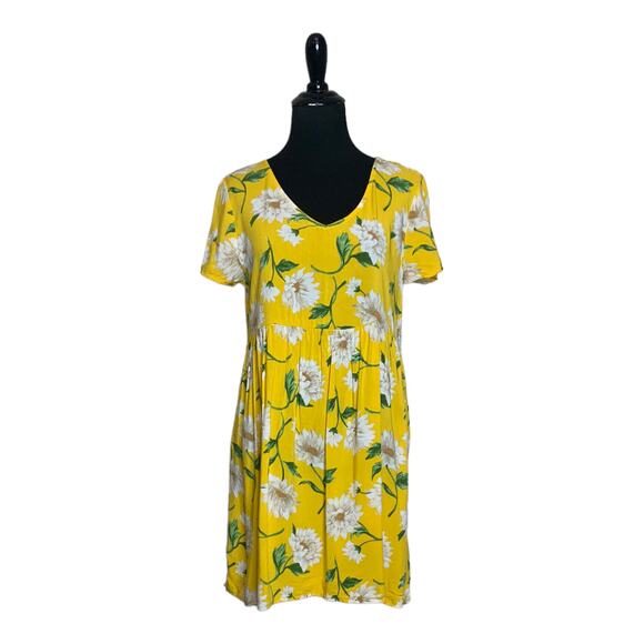 Forever 21 yellow white short sleeves mini dress size Small - Picture 1 of 8